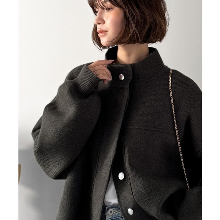 シンプルで洗練されたデザインが魅力！サイドドロスト比翼ニットブルゾン | Classical Elf  | 詳細画像21 