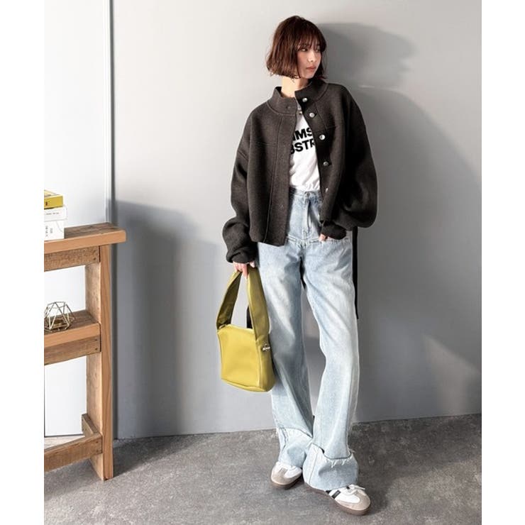 シンプルで洗練されたデザインが魅力！サイドドロスト比翼ニットブルゾン | Classical Elf  | 詳細画像22 