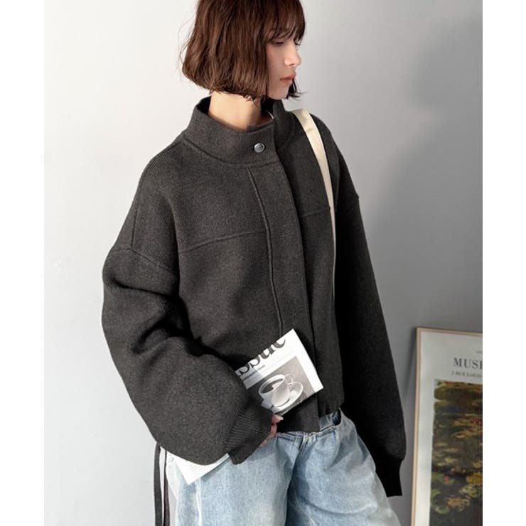シンプルで洗練されたデザインが魅力！サイドドロスト比翼ニットブルゾン | Classical Elf  | 詳細画像23 