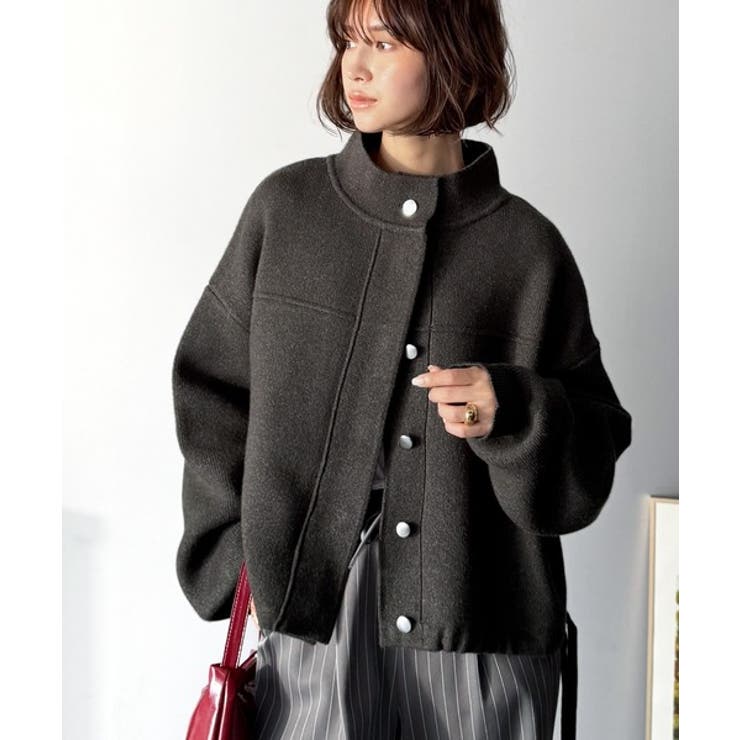 シンプルで洗練されたデザインが魅力！サイドドロスト比翼ニットブルゾン | Classical Elf  | 詳細画像24 