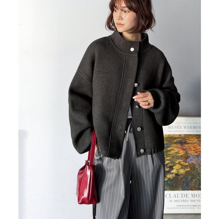 シンプルで洗練されたデザインが魅力！サイドドロスト比翼ニットブルゾン | Classical Elf  | 詳細画像27 