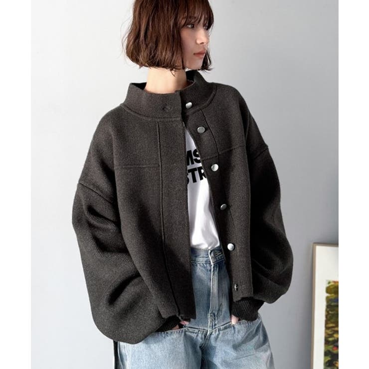 シンプルで洗練されたデザインが魅力！サイドドロスト比翼ニットブルゾン | Classical Elf  | 詳細画像28 