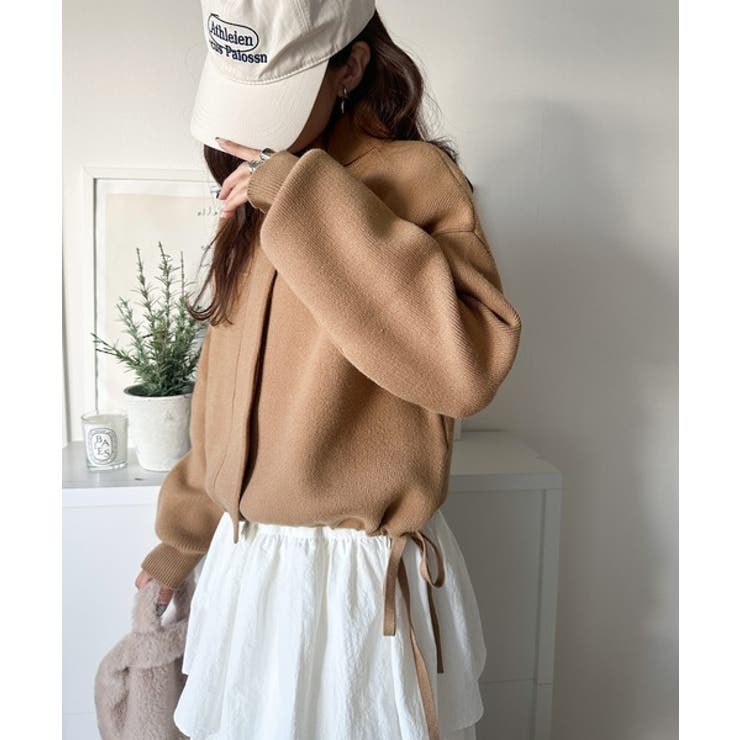 シンプルで洗練されたデザインが魅力！サイドドロスト比翼ニットブルゾン | Classical Elf  | 詳細画像30 