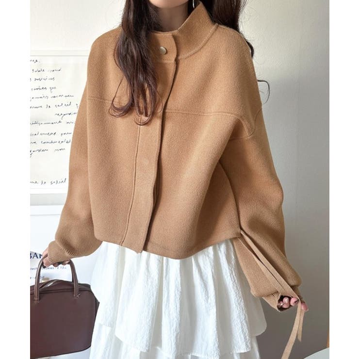 シンプルで洗練されたデザインが魅力！サイドドロスト比翼ニットブルゾン | Classical Elf  | 詳細画像34 