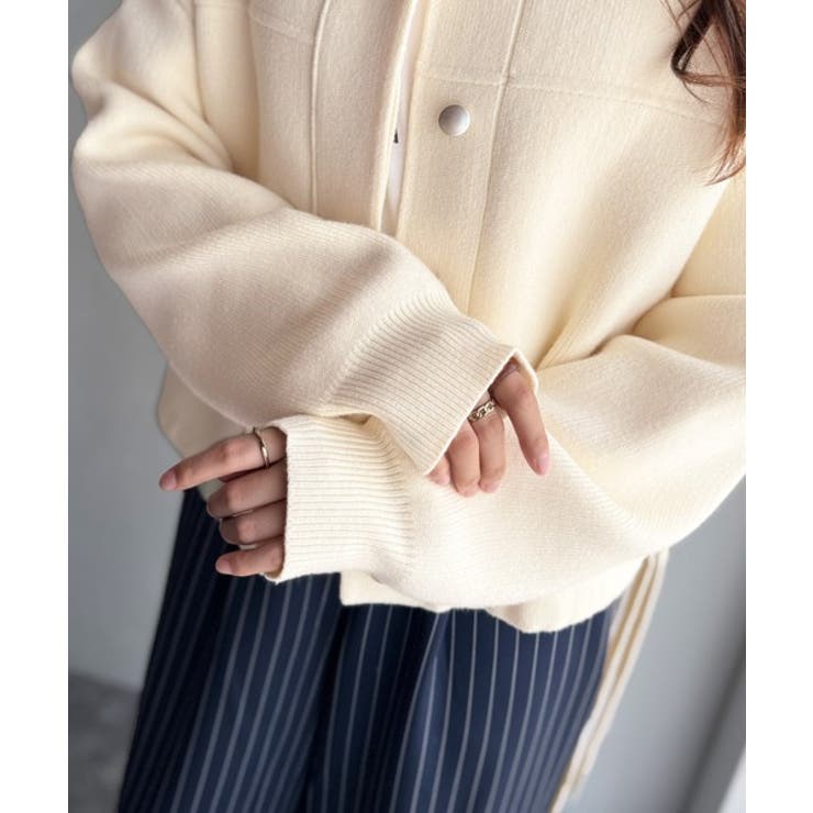 シンプルで洗練されたデザインが魅力！サイドドロスト比翼ニットブルゾン | Classical Elf  | 詳細画像35 