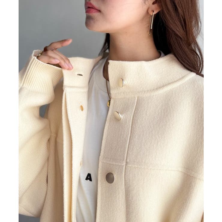 シンプルで洗練されたデザインが魅力！サイドドロスト比翼ニットブルゾン | Classical Elf  | 詳細画像38 