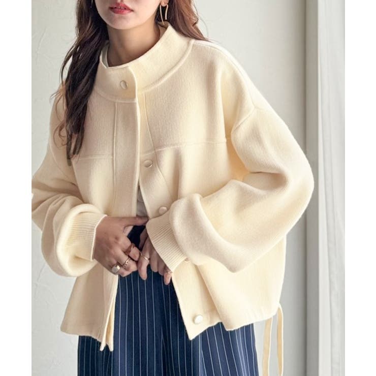 シンプルで洗練されたデザインが魅力！サイドドロスト比翼ニットブルゾン | Classical Elf  | 詳細画像1 