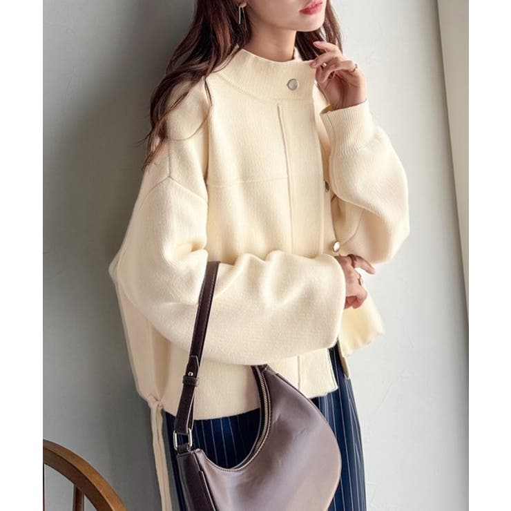 シンプルで洗練されたデザインが魅力！サイドドロスト比翼ニットブルゾン | Classical Elf  | 詳細画像2 