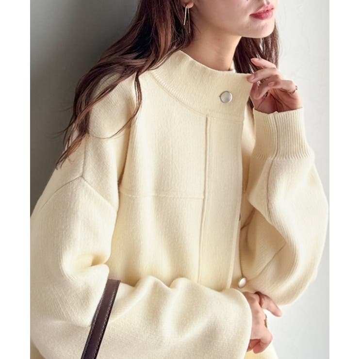 シンプルで洗練されたデザインが魅力！サイドドロスト比翼ニットブルゾン | Classical Elf  | 詳細画像3 