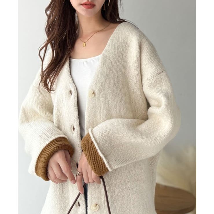 袖先から薫る。こなれ感たっぷりのこっくり配色。Wフェイス裏配色Vネックカーディガ… | Classical Elf  | 詳細画像6 