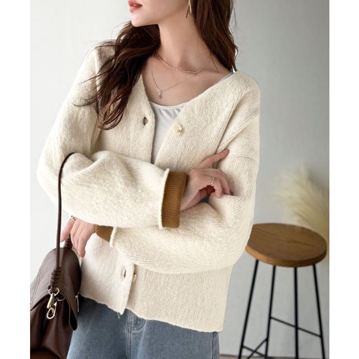 袖先から薫る。こなれ感たっぷりのこっくり配色。Wフェイス裏配色Vネックカーディガ… | Classical Elf  | 詳細画像7 