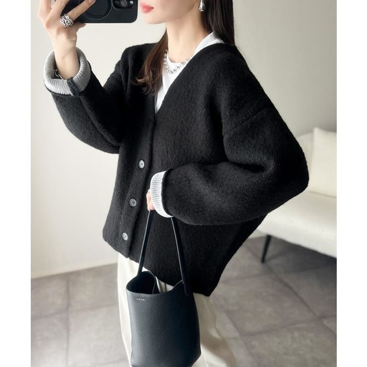 袖先から薫る。こなれ感たっぷりのこっくり配色。Wフェイス裏配色Vネックカーディガ… | Classical Elf  | 詳細画像8 