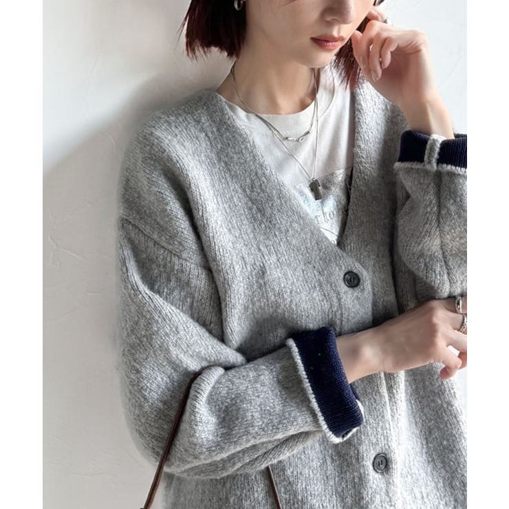杢グレー | 袖先から薫る。こなれ感たっぷりのこっくり配色。Wフェイス裏配色Vネックカーディガ… | Classical Elf 