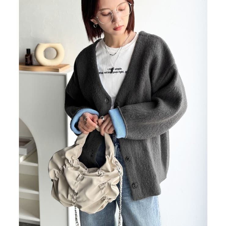 袖先から薫る。こなれ感たっぷりのこっくり配色。Wフェイス裏配色Vネックカーディガ… | Classical Elf  | 詳細画像25 