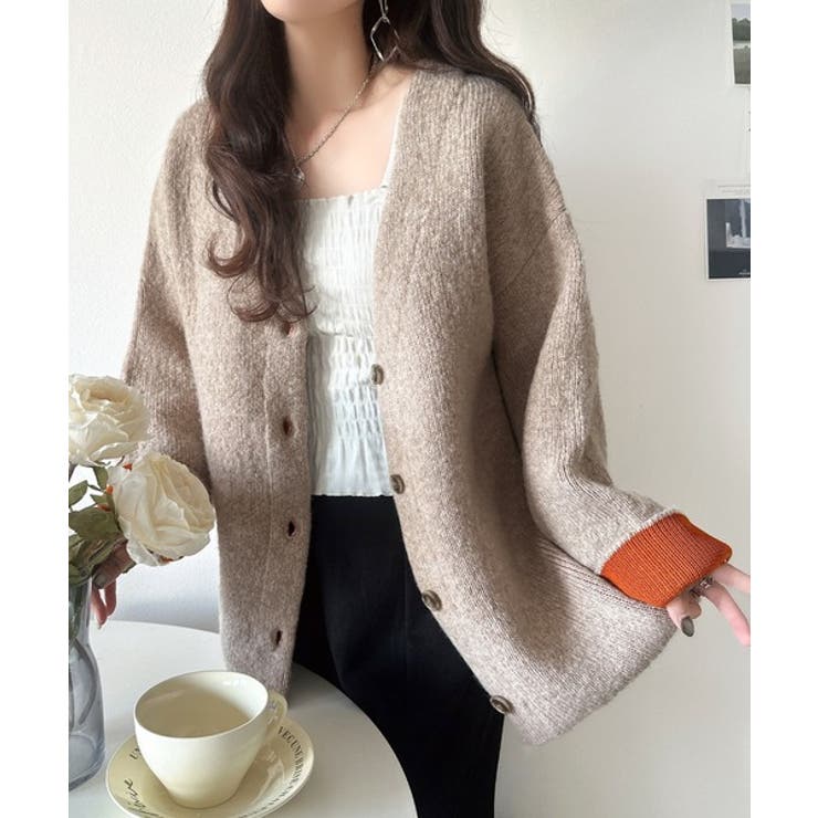 袖先から薫る。こなれ感たっぷりのこっくり配色。Wフェイス裏配色Vネックカーディガ… | Classical Elf  | 詳細画像33 