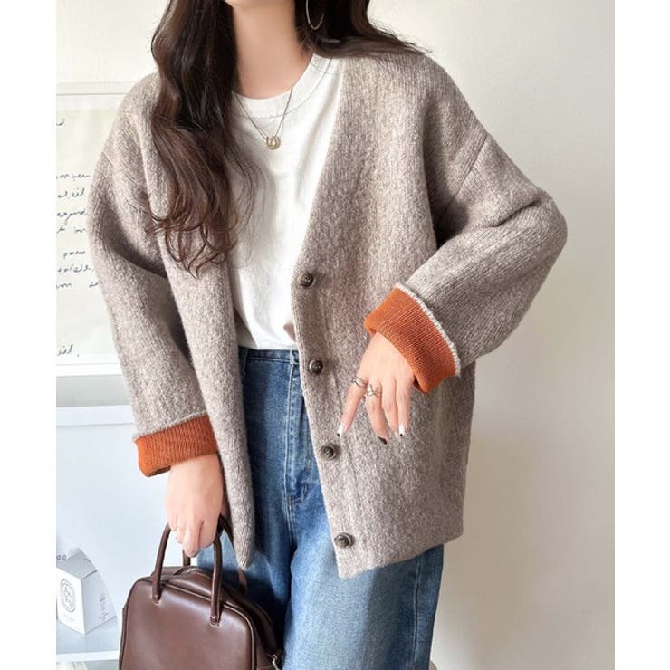 袖先から薫る。こなれ感たっぷりのこっくり配色。Wフェイス裏配色Vネックカーディガ… | Classical Elf  | 詳細画像34 