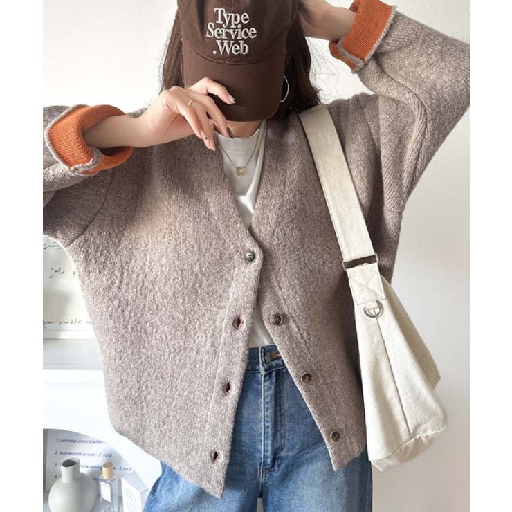 袖先から薫る。こなれ感たっぷりのこっくり配色。Wフェイス裏配色Vネックカーディガ… | Classical Elf  | 詳細画像36 