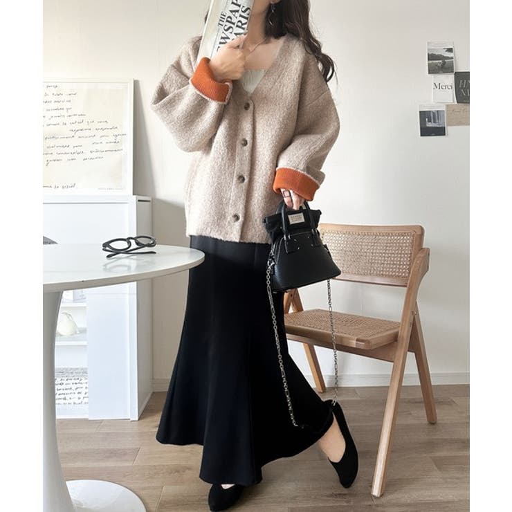 袖先から薫る。こなれ感たっぷりのこっくり配色。Wフェイス裏配色Vネックカーディガ… | Classical Elf  | 詳細画像37 