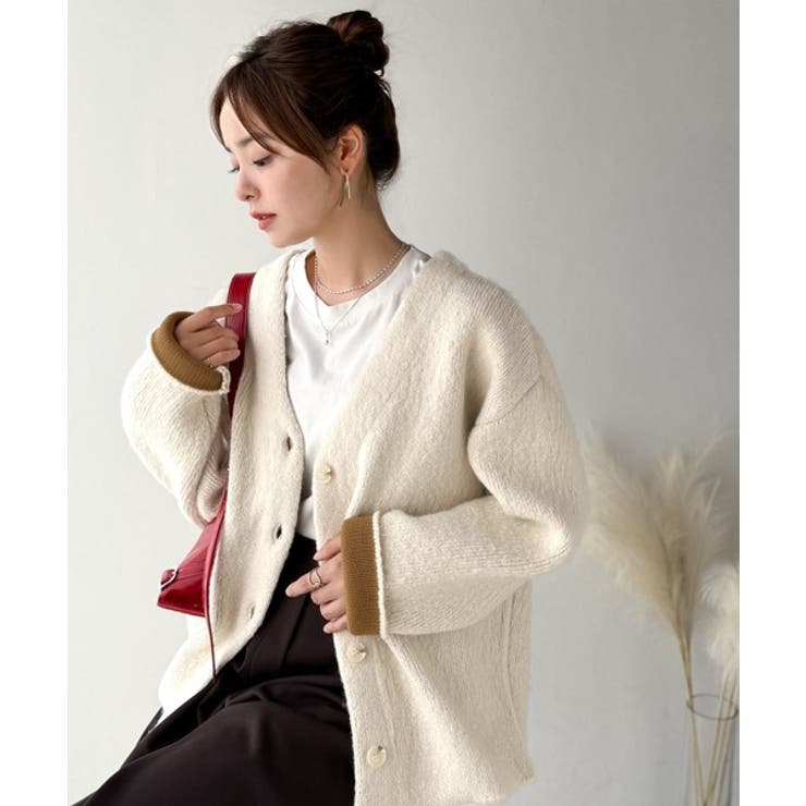 袖先から薫る。こなれ感たっぷりのこっくり配色。Wフェイス裏配色Vネックカーディガ… | Classical Elf  | 詳細画像1 