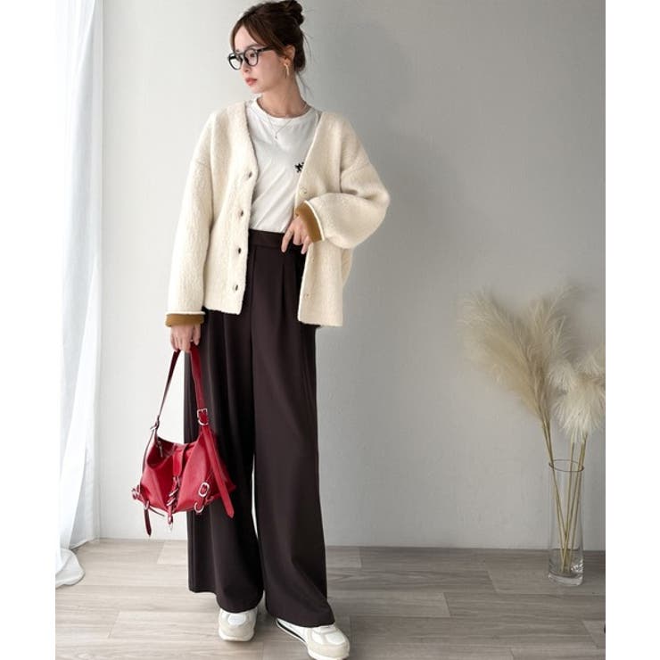 袖先から薫る。こなれ感たっぷりのこっくり配色。Wフェイス裏配色Vネックカーディガ… | Classical Elf  | 詳細画像3 