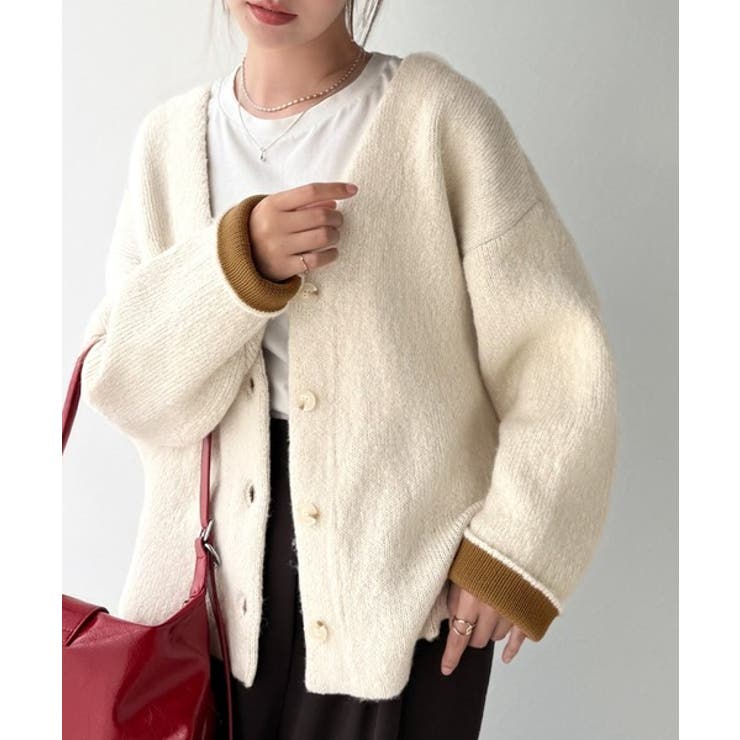 袖先から薫る。こなれ感たっぷりのこっくり配色。Wフェイス裏配色Vネックカーディガ… | Classical Elf  | 詳細画像4 