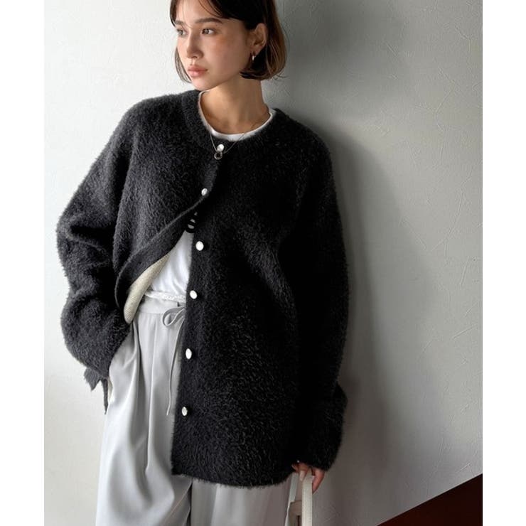 チャコール | 絶妙な配色がお洒落心をくすぐる！ダブルフェイスフェザーカーディガン | Classical Elf 