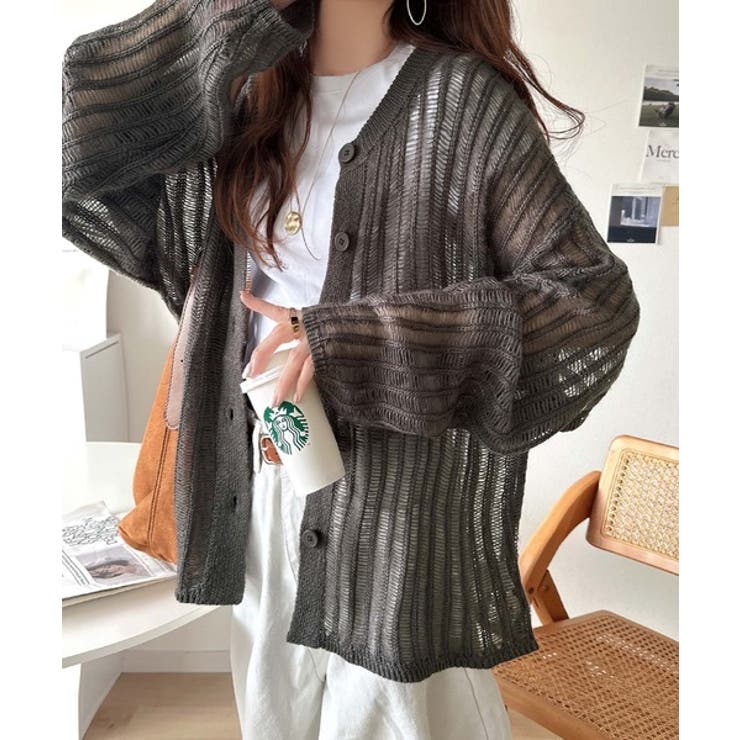 ふんわり×ゆるっと。前後2way針抜きリブ編みカーディガン（長袖