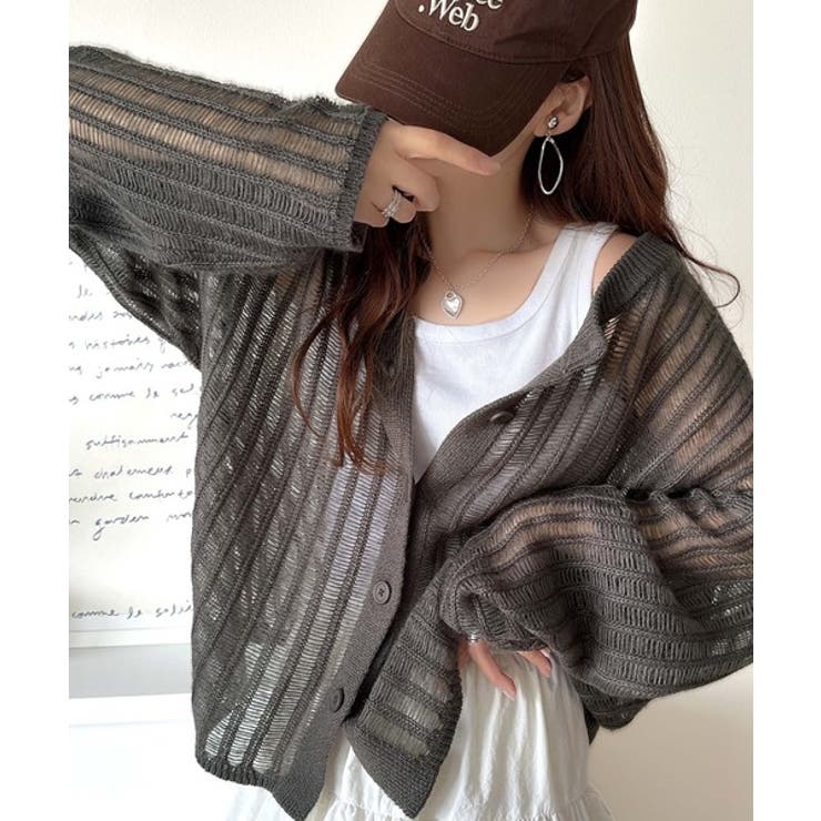 チャコール | ふんわり×ゆるっと。前後２way針抜きリブ編みカーディガン（長袖） | Classical Elf 