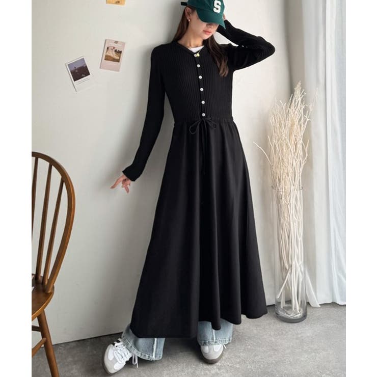 一枚で上品なラク可愛いが完成！ウエストリボンニットワンピース（ロング丈） | Classical Elf  | 詳細画像9 