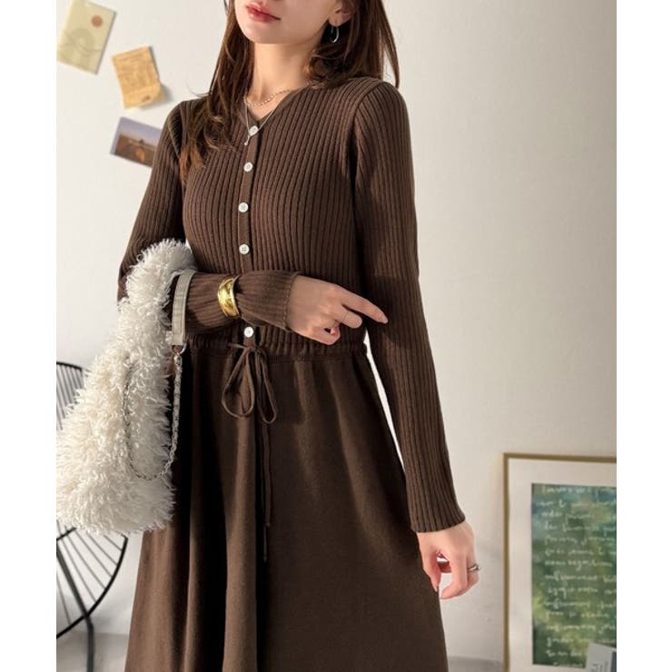 一枚で上品なラク可愛いが完成！ウエストリボンニットワンピース（ロング丈） | Classical Elf  | 詳細画像10 