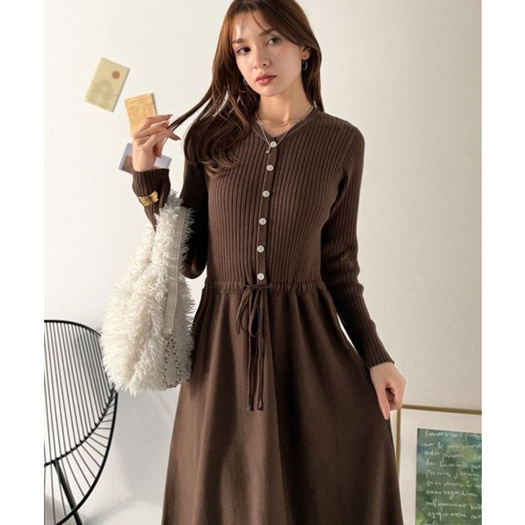 一枚で上品なラク可愛いが完成！ウエストリボンニットワンピース（ロング丈） | Classical Elf  | 詳細画像12 