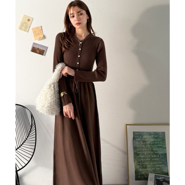 一枚で上品なラク可愛いが完成！ウエストリボンニットワンピース（ロング丈） | Classical Elf  | 詳細画像14 