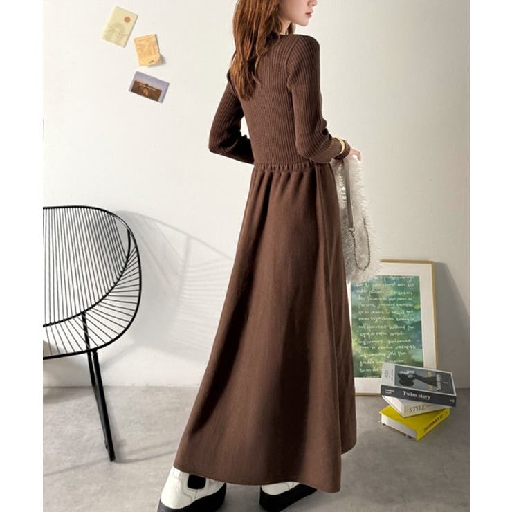 一枚で上品なラク可愛いが完成！ウエストリボンニットワンピース（ロング丈） | Classical Elf  | 詳細画像15 