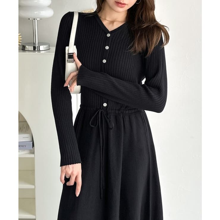 一枚で上品なラク可愛いが完成！ウエストリボンニットワンピース（ロング丈） | Classical Elf  | 詳細画像1 