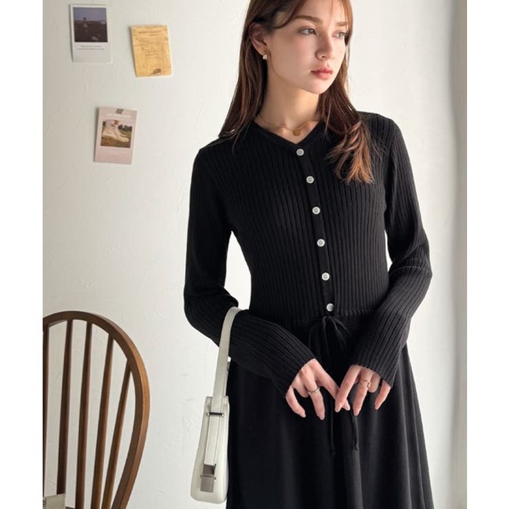 一枚で上品なラク可愛いが完成！ウエストリボンニットワンピース（ロング丈） | Classical Elf  | 詳細画像3 