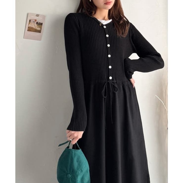 一枚で上品なラク可愛いが完成！ウエストリボンニットワンピース（ロング丈） | Classical Elf  | 詳細画像5 