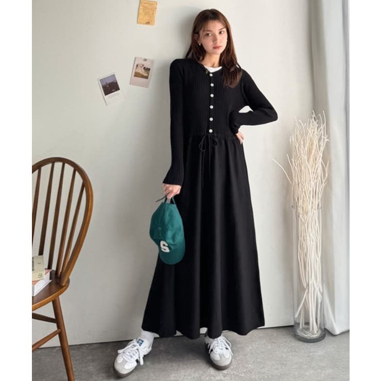 一枚で上品なラク可愛いが完成！ウエストリボンニットワンピース（ロング丈） | Classical Elf  | 詳細画像6 