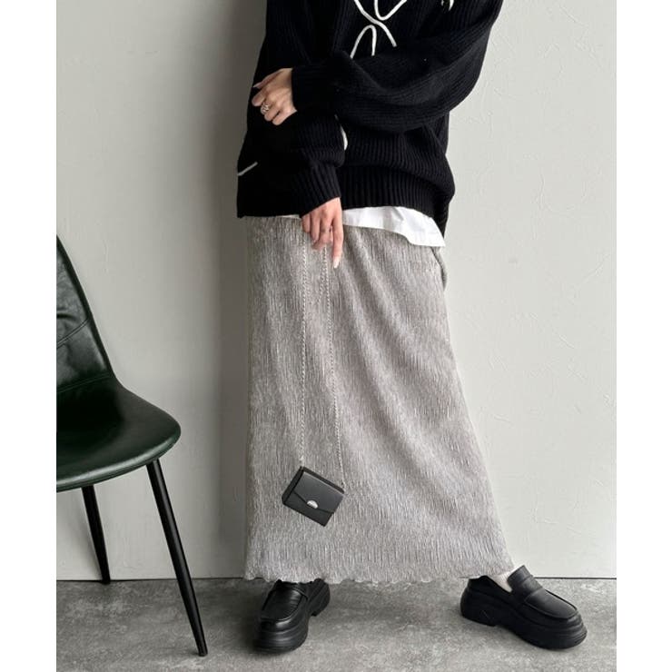 グレー | 微光沢素材が叶える大人の余裕。ウエスト2wayふんわり楊柳プリーツスカート（ロン… | Classical Elf 