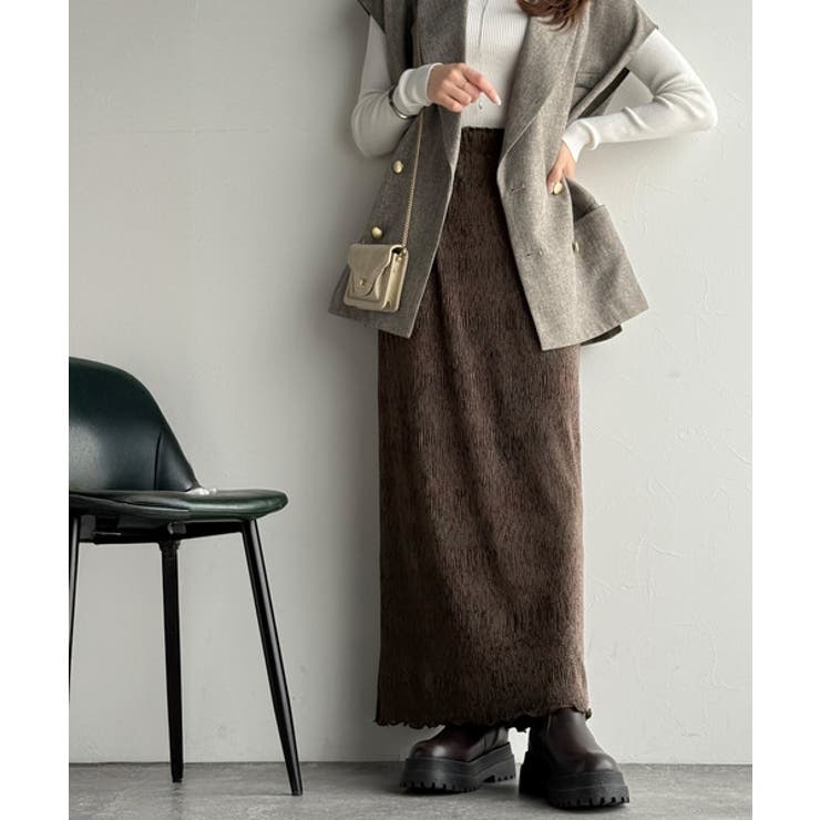 ブラウン | 微光沢素材が叶える大人の余裕。ウエスト2wayふんわり楊柳プリーツスカート（ロン… | Classical Elf 