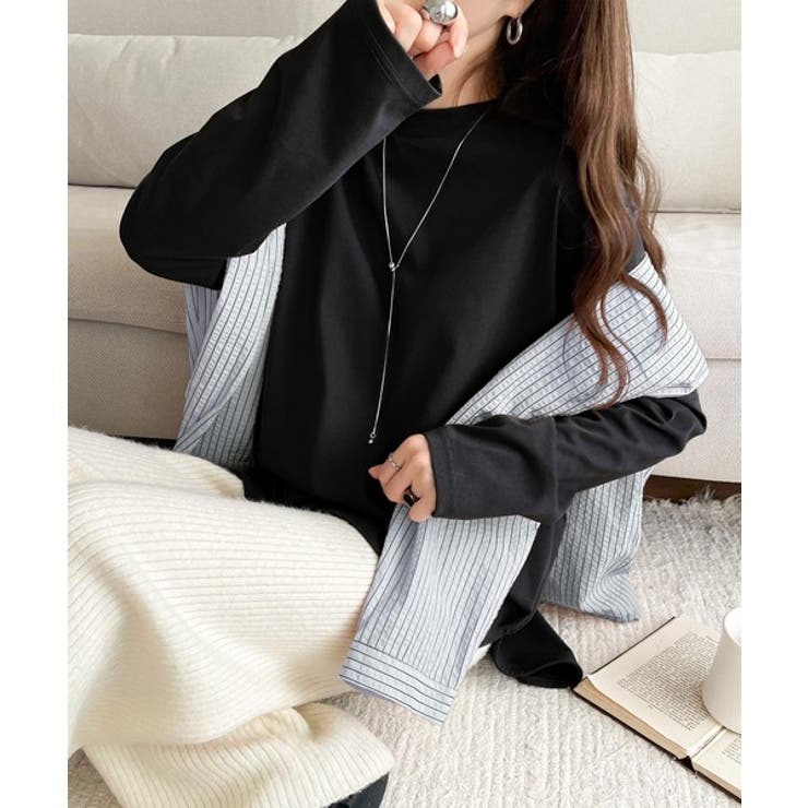 ブラック | 品よく、楽ちん。大人の余裕が漂う。シルケット素材 レイヤード ラウンドヘム | Classical Elf 