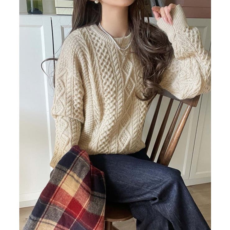 Lisette カシミヤ混ハイネックケーブルアランニット Lisette カシミヤ混ハイネックケーブルアランニット Lisette カシミヤ