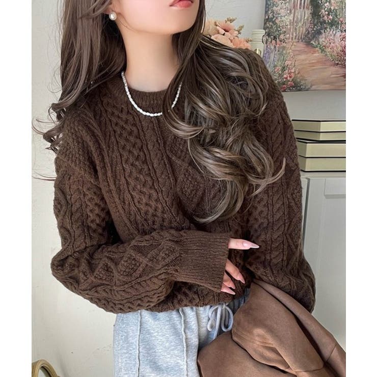 Lisette カシミヤ混ハイネックケーブルアランニット Lisette カシミヤ混ハイネックケーブルアランニット Lisette カシミヤ