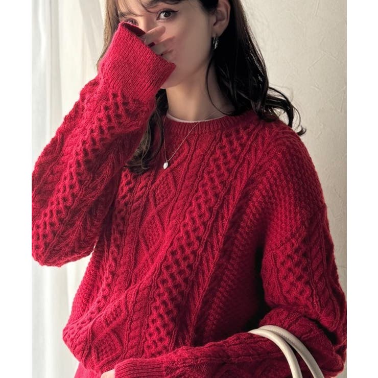 Lisette カシミヤ混ハイネックケーブルアランニット Lisette カシミヤ