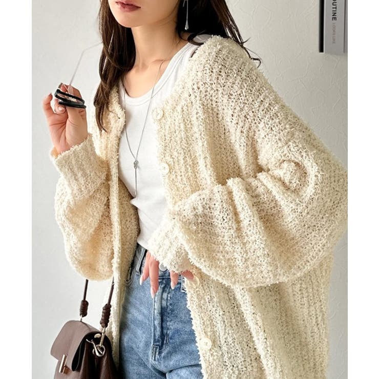 アイボリー | エアリーな抜け感。大人のリボンヤーン前後2wayニットカーディガン（長袖） | Classical Elf 