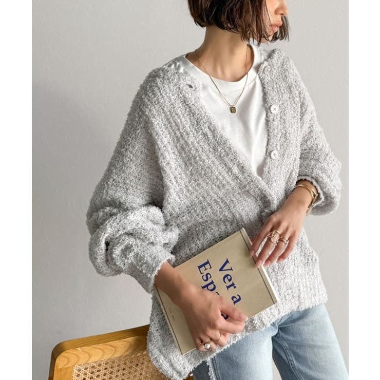 ライトグレー | エアリーな抜け感。大人のリボンヤーン前後2wayニットカーディガン（長袖） | Classical Elf 