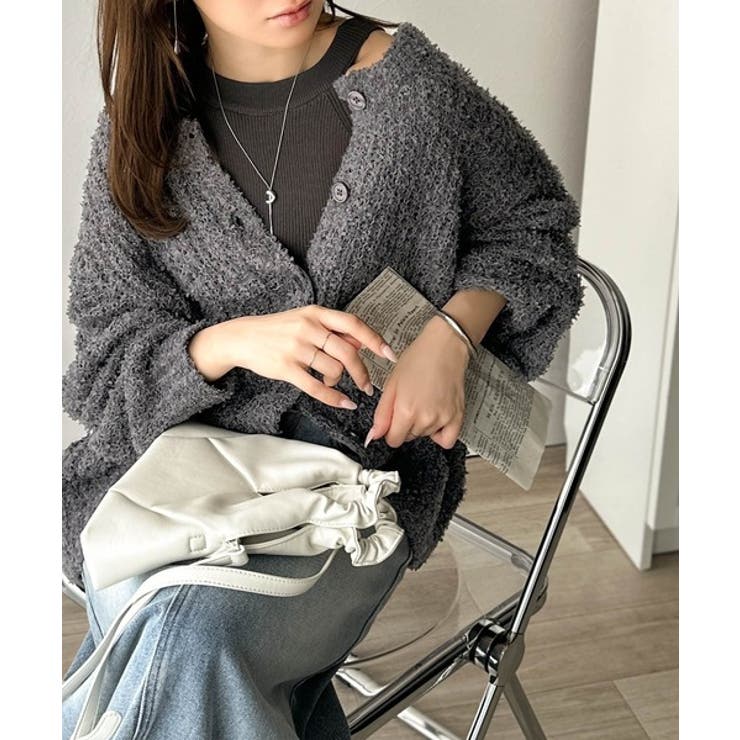 チャコール | エアリーな抜け感。大人のリボンヤーン前後2wayニットカーディガン（長袖） | Classical Elf 