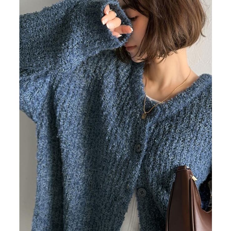 ブルー | エアリーな抜け感。大人のリボンヤーン前後2wayニットカーディガン（長袖） | Classical Elf 