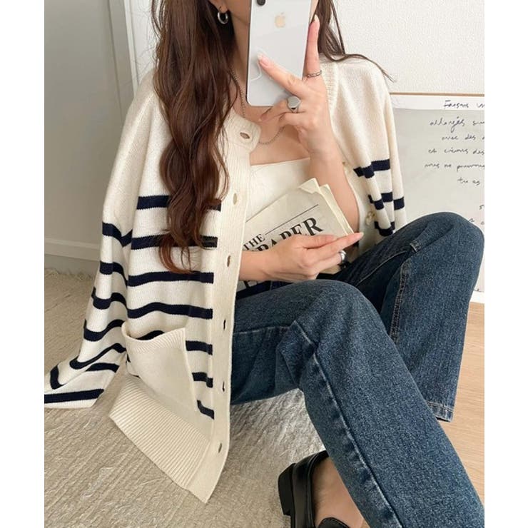 絶妙なすっきりシルエットで、華奢感がかなう。エポレットスリーブボーダーニットカー… | Classical Elf  | 詳細画像4 