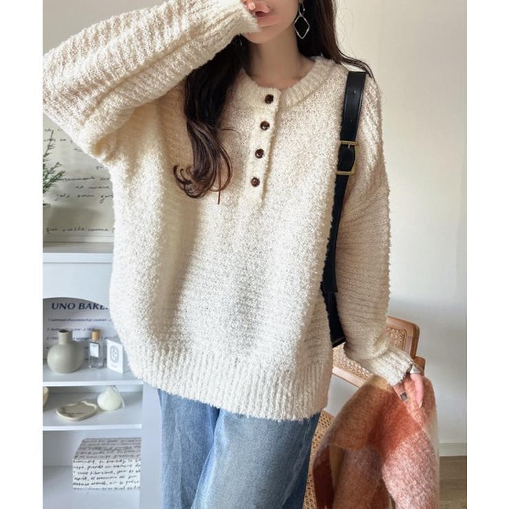 ふんわり愛されスタイル♪前後2wayヘンリーネックニット（長袖） | Classical Elf  | 詳細画像5 