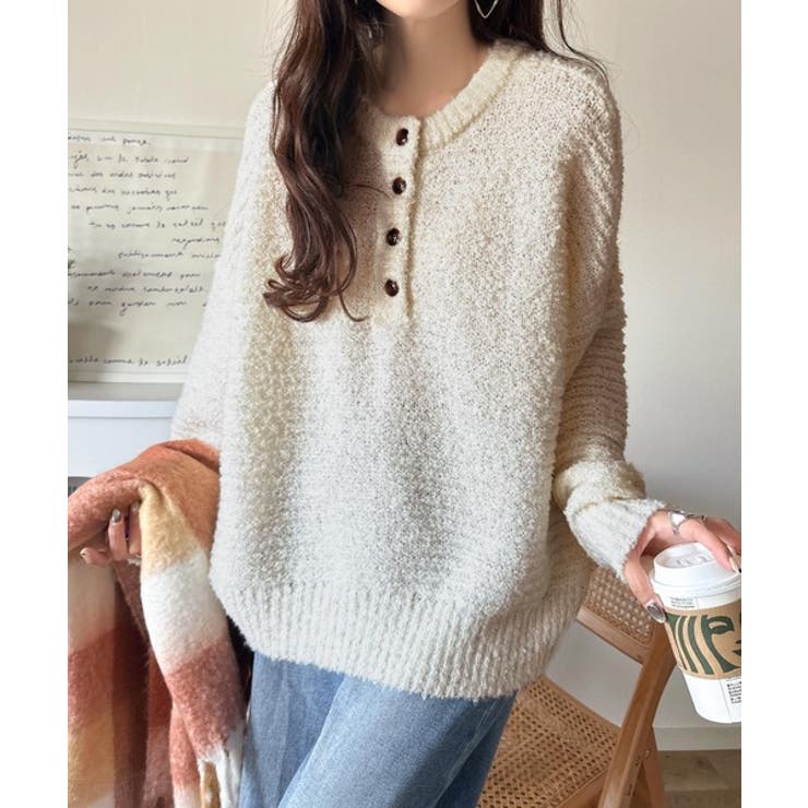 ふんわり愛されスタイル♪前後2wayヘンリーネックニット（長袖） | Classical Elf  | 詳細画像6 